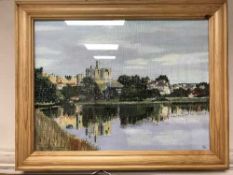 20th century school : Warkworth reflections, oil on canvas, 39 cm x 29 cm, framed.