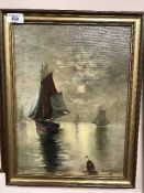 Betty Riga : Boats at sunset, oil on canvas, 39 cm x 29 cm, signed,