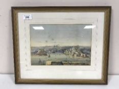 20th century school : panoramic view of a harbour, watercolour, framed.