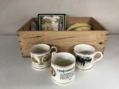 Two pine champagne crates containing a quantity of Etruria Wedgwood cane dinner ware,