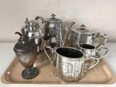 20th century plated ware including four piece tea service, copper and plated coffee pots,