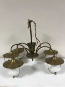 Two metal light fittings with glass shades