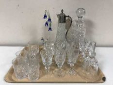 A tray of assorted lead crystal glass ware, Bohemian glasses, whiskey glasses,