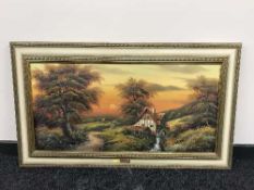 A gilt framed oil on canvas by Orig Buchholz, depicting a watermill,