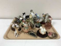 Two trays of assorted animal ornaments, Julianna Collection figure of wolves,
