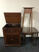 An inlaid mahogany Sheraton audio cabinet together with a nest of three inlaid mahogany tables and