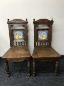 A pair aesthetic movement late nineteenth century hall chairs with tiled backs by john Moyr Smith,