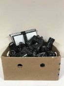Two boxes of cameras, lens and accessories by Zenith, Rolleiflex, Yashiko,