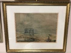 19th century school : Marsden Rock, watercolour, 37 cm x 26cm, indistinctly signed, framed.