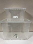 A quantity of plastic storage crates