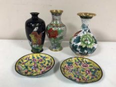 Two small Chinese cloisonné enamel vases,