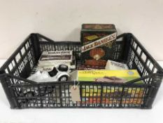 A crate of JAck Daniels Texas Holdem set, five boxed gun racks,