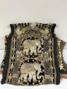 Three woollen wall hangings and a beaded Indian wall hanging of elephants