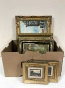 A box of seven gilt framed pictures and oils inc.