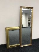 A gilt framed bevelled hall mirror,