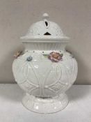 A Beleek 2004 annual piece lidded vase with flower decoration