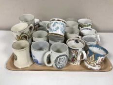 A tray of a large collection of commemorative cups by Aynsley, Spode,