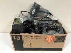 Two boxes containing a large quantity of assorted power tools, extension leads,