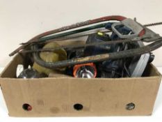A box containing a wallpaper stripper, together with a cased Perles router, hand tools,