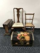 A mahogany drop leaf table, bedroom chair,