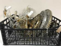 Two boxes of continental glass and brass ceiling lights,