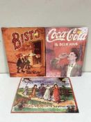 Three metal advertising signs - Coca Cola,