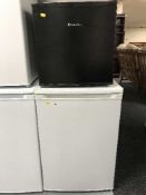 An underbench freezer together with a bench top Russell Hobbs fridge (black)