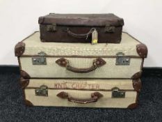 Three vintage luggage cases