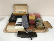 A tray of large quantity of assorted trinket boxes and jewellery boxes of cuff links,