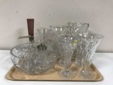 A tray of lead crystal and cut glass vases, fruit bowl,