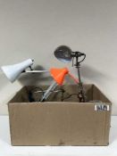 Assorted angle poise lamps, lava lamp, together with a boxed shredder,