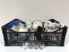 Two boxes of assorted tea services, place mats, Ringtons china,