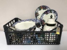 A box of Devon ware plated tea set, peony rose meat plates, flower posies,