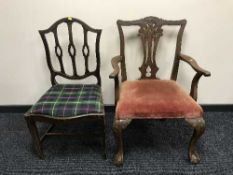 A George III style carver armchair and one other chair