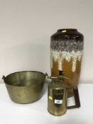 A West German pottery vase, vintage brass blowtorch,