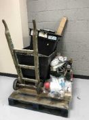 A pallet of work men equipment - pipe bender, trolley, radiator,