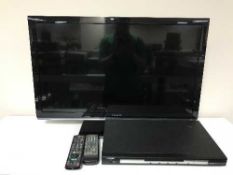 A Panasonic Viera 32 inch TV with lead and remote and a Logik DVD player
