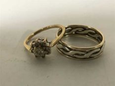 A 9ct gold stone set dress ring and similar Celtic band ring (7.