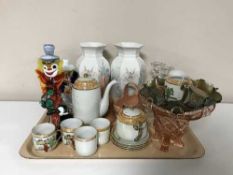 A pair of Royal Winton vases, pair of pressed glass candlesticks, carnival glass,