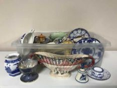 Two boxes of china - Maling lustre ware, cake stand,