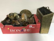 Two boxes of brass and copper ware,