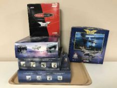 Five die cast aircraft models by Corgi including an Avro Lancaster, etc,