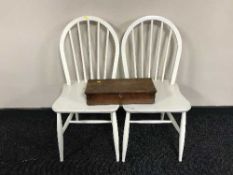 A pair of painted dining chairs and a mahogany deed box