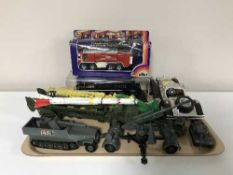 A tray of die cast vehicles by Dinky, Matchbox etc - military,