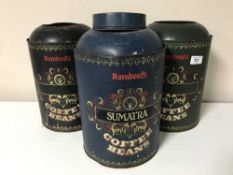Three Rombouts Coffee Bean toleware caddies
