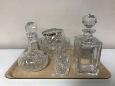 A tray of Stuart crystal decanter, bowls, vases,