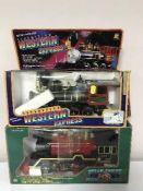 Two Western Express live smoking stack steam trains
