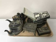 Tray of silver plated ware, part tea set,