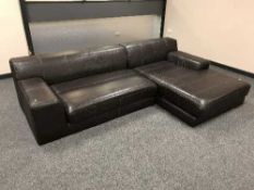 A brown stitched-leather modular settee system - settee and chaise longue.
