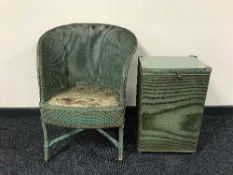 A Lloyd Loom chair and similar linen basket